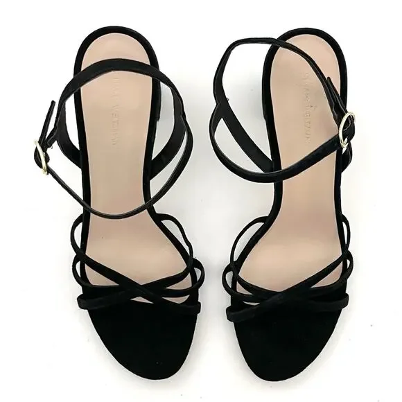 Stuart Weitzman 10.5 Starla Criss Cross Strappy Black Suede Heels Sexy MSRP $475 - Picture 12 of 12